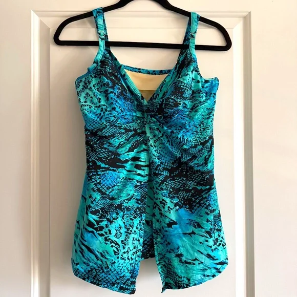 Miraclesuit Off The Scales Love Knot Tankini Swimsuit Top size 12 - Picture 2 of 13